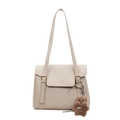 Borsa tote bianco sporco trama litchi con fibbie dorate e ciondolo a forma di cane - Con Ciondolo / Bianco Sporco