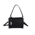 Black litchi grain leather crossbody square bag with silver hardware and rivet details - Black