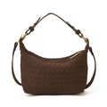 Dark brown woven leather hobo bag with gold hardware and dual straps in a stylish design - Matte Coffee