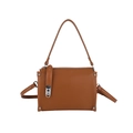 Brown vintage faux leather crossbody bag with pebble grain texture and metal lock - Brown