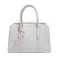 Sac fourre-tout blanc à motif litchi avec anses et étiquette décorative au style printanier - Blanc