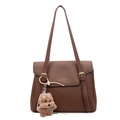Borsa tote in pelle martellata marrone con dettagli dorati e charm in peluche - Con Ciondolo / Marrone