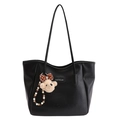 Bolso tote negro grande de cuero sintético texturizado con colgante de oso - Con Colgante / Negro