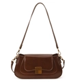 Dunkelbraune glänzende Baguette-Tasche im Retro-Stil mit goldener geometrischer Schnalle - 28*8*15 / Braun