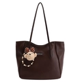 Bolso tote grande marrón oscuro con acabado texturizado y un colgante de osito lindo - Con Colgante / Marrón