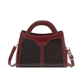 Deep burgundy faux snakeskin handbag in glossy patent finish with golden hardware - Burgundy
