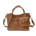 Brown faux suede bucket bag with gold ring details and matching coin purse - Brown