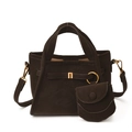 Dark brown bucket tote bag set with matching coin purse and golden metal hardware details - Brown