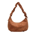Caramel brown suede hobo bag with trendy ruched shoulder strap for women - Brown