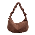 Retro brown suede hobo bag with unique gathered cloud-style shoulder strap design - Brown