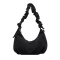 Vintage black suede hobo bag with unique gathered strap and knot details - Black