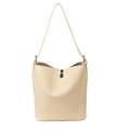 Borsa a secchiello beige minimalista con trama litchi e chiusura a girello argento - Bianco