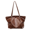 Vintage καφέ τσάντα tote από δερματίνη με ρυθμιζόμενους ιμάντες και χρυσό λογότυπο - Καφέ