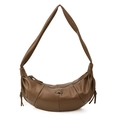 Minimalist dark brown croissant shoulder bag with pleated faux leather design for women - Brown