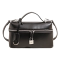 Elegante bolso de mano negro tipo caja con candado plateado y cremallera doble chic - Negro