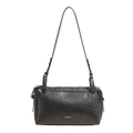 Classic black leather pillow handbag with golden logo and adjustable shoulder strap - Black