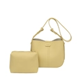 Light yellow lychee textured shoulder bag and pouch set with adjustable strap - Yellow