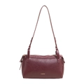 Retro burgundy leather pillow shoulder bag with adjustable strap and gold logo - Burgundy