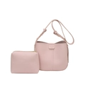 Pink 2-piece set with lychee grain bucket bag and small zipper pouch for women - Pink