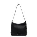 Bolso tote clásico de cuero negro con grano de lichi y placa metálica plateada elegante - Negro