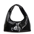 Glänzende schwarze Leder Hobo-Schultertasche mit minimalistischer Halbmondform und Ziernaht - 31*10*13 / Schwarz