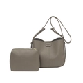 Minimalist dark taupe pebble leather bucket bag and matching zip pouch set - Gray