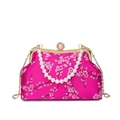 Vintage Chinese style rose red satin handbag with cherry blossom embroidery and pearls - Rose Red