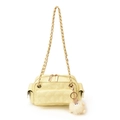 Bolso baguette acolchado amarillo claro con asa de cadena y un colgante de peluche - Amarillo con colgante