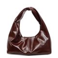 Glänzende dunkelbraune Schultertasche aus Kunstleder mit modischem Knotendesign am Griff - 31*10*13 / Kaffeebraun