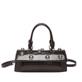 Bolso estilo moto marrón oscuro brillante con tachuelas plateadas y correa ajustable - Marrón