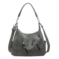 Retro matte leather shoulder hobo bag for women with dual zipper pockets and top handle - Green
