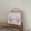 Rosa süßer Mädchenrucksack mit Cartoon-Katzenmustern und goldenen Schnallendetails - Rosa