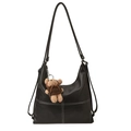 Grand sac cabas noir avec surpiqûres blanches et charmant petit ours brun en peluche - Avec Pendentif / Noir
