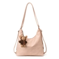 Sac fourre-tout vintage rose grande capacité avec coutures croisées et breloque ours - Avec Pendentif / Rose