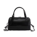 Borsa bowling nera lucida con logo MUHETI argento e tracolla a catena rimovibile - Nero