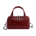 Mini borsa Boston bordeaux in pelle sintetica con tracolla a catena d'argento e zip doppia - Rosso