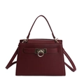 Deep red vintage style bag in lychee pattern leather with a golden ring buckle closure - Red