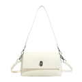 Minimalist beige PU leather crossbody bag with silver rotating lock and dual shoulder straps - Off White