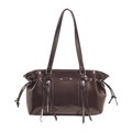 Borsa tote in pelle cerata marrone scuro lucida con dettagli a coulisse - Marrone