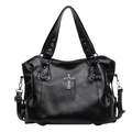 Borsa tote retrò in pelle PU nera con croce gotica argentata e dettaglio catena - Nero