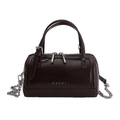 Borsa Boston marrone cioccolato con tracolla a catena argento e logo in metallo - Marrone