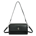 Minimalist black PU leather crossbody bag with silver rotating lock for women - Black