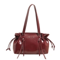 Borsa tote vintage rosso scuro in pelle cerata con coulisse e finitura lucida - Rosso