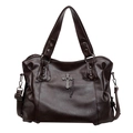 Borsa tote vintage in pelle PU marrone scuro con ciondolo a croce e tracolla rimovibile - Marrone