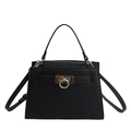 Classic black vintage large capacity shoulder bag with gold metal buckle closure - Black