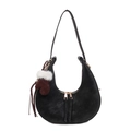 Klassische schwarze Halbmond-Hobo-Umhängetasche mit kreativem braunem Handschuh-Anhänger - Mit Anhänger / Schwarz