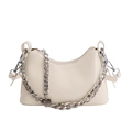 Borsa baguette in pelle cerata crema con catena argento e pendente a cuore - Bianco Sporco