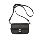Minimalist black leather crossbody bag with silver arc lock and adjustable strap - Black