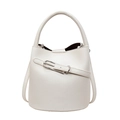 Borsa a secchiello bianca in pelle martellata con manico e fibbia in argento - Bianco Sporco