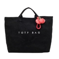 Black tote bag with white TOTF BAG print and a decorative red cherry charm accessory - With Pendant / Black